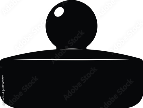 Black silhouette of a compact perfume bottle, featuring a rounded cap and a broad base, for fragrance or cosmetic use