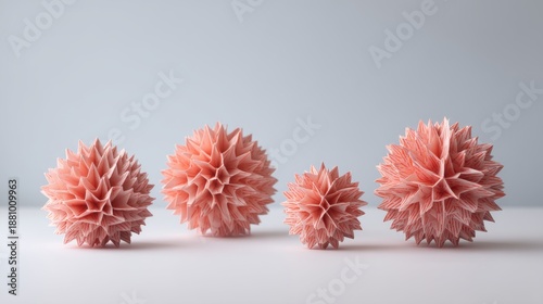 Pink Geometric Shapes with Spiky Textures on Minimalist Surface