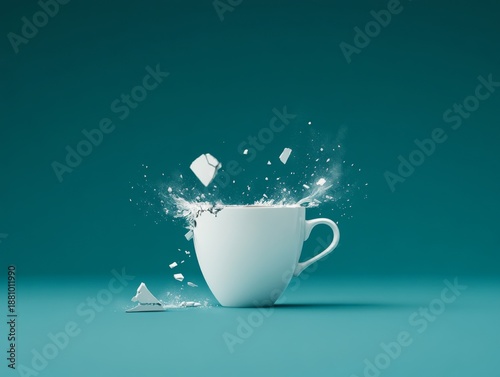 Breaking Cup Splashing Water with Shattered Pieces in Studio Setup