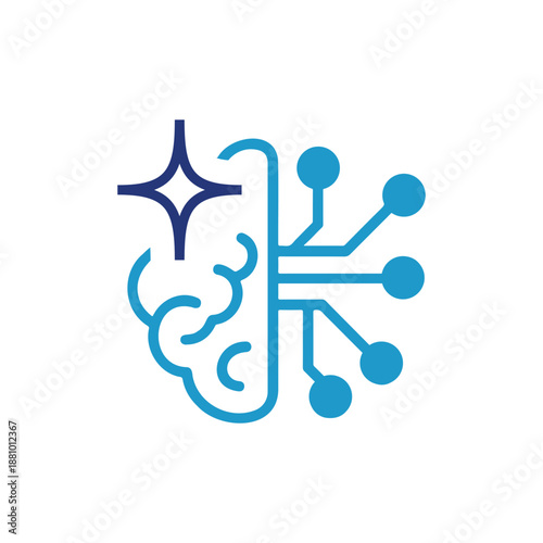 Bild auf Leinwand Artificial Intelligence Brain Digital Technology Line Icon with Circuit Connections and Sparkle