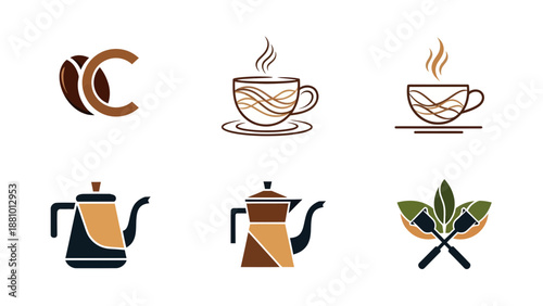 A Stylish Graphic Showcase of Coffee Cups and Equipment in Modern Design