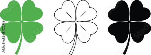 Green Black and Outline Four Leaf Clover Symbols Keywords: clover, four leaf clover, lucky, luck, symbol, shamrock, green, black