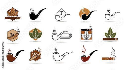 Creative Illustrations of Smoking Pipes, Vintage Design Elements, Artistic Showcase, Graphic Art, Professional Artistry