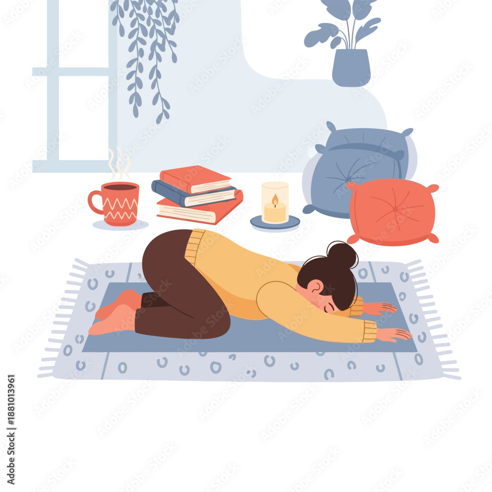 Obraz premium Woman Practicing Yoga on a Rug.