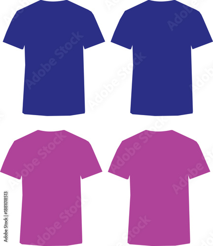 Four plain t-shirts two royal blue and two vibrant pink on a white background tshirts