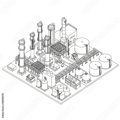 Industrial equipment icons set in black and white.