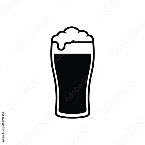Black and white beer glass icon with foam, clean vector illustration, isolated on white
