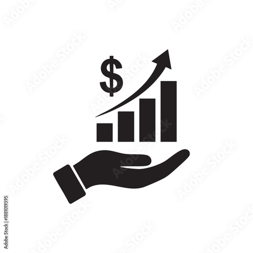 A hand gently supporting a rising graph with a dollar sign illustrating financial growth and investment
