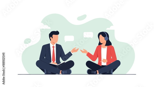 Business Meeting: Two Professionals Discussing Ideas in a Casual Setting