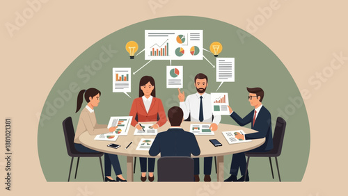 Business Meeting with Charts and Graphs - Team Collaboration and Strategy