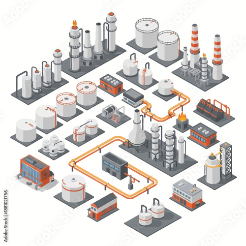 Industrial equipment icons set in black and white.