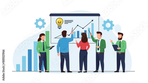 Business Team Analyzing Growth Chart, Brainstorming Ideas and Strategy