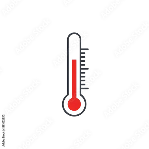 Rising temperature icon with red thermometer on white background