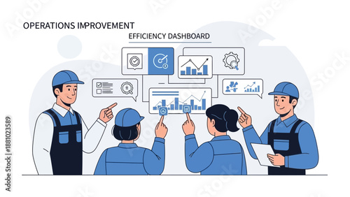 Team Analyzing Operations Improvement Efficiency Dashboard with Charts