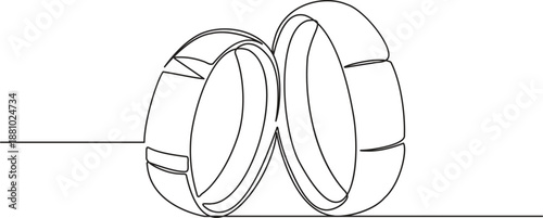 Modern single line wedding ring clean outline style featuring two vertical overlapping circles representing the unity of a married couple