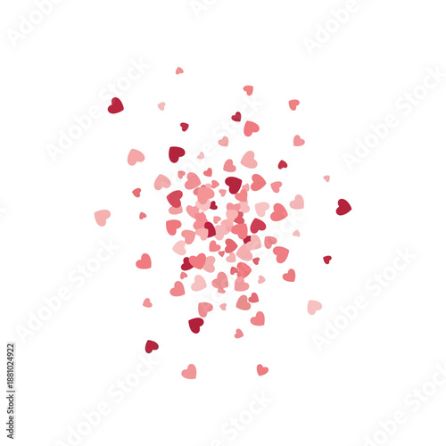 A cluster of pink and red hearts flying in the air on a white background.
