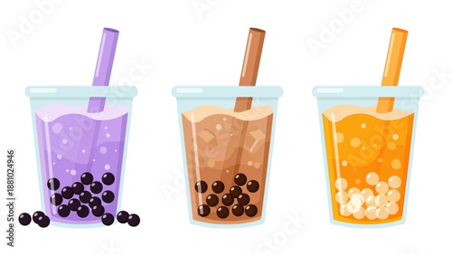 Colorful Bubble Tea Boba Drink Menu Vector Set