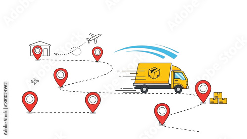 Delivery Truck on GPS Map Route Logistics Vector