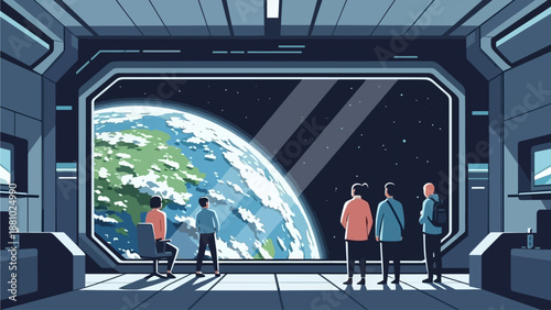 Futuristic Space Tourism Hotel with Earth View Vector