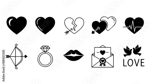 Collection of love symbols isolated on white background, Vector
