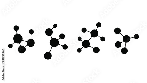 A series of molecular structures depicted with black circles and lines