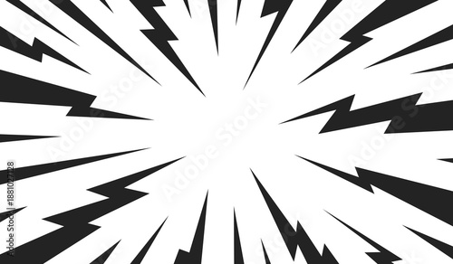 Background bolt thunder. Line comic backgrounds. Lightning anime. Concentration effect lines. Cartoon pop art. Manga light ray. Zigzag pattern. Zig zag bg. Halftone speed. Vector illustration