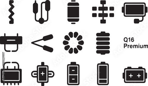 Black and white of various electrical components and tools