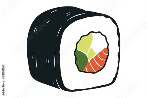 Delicious sushi roll with fillings Vector