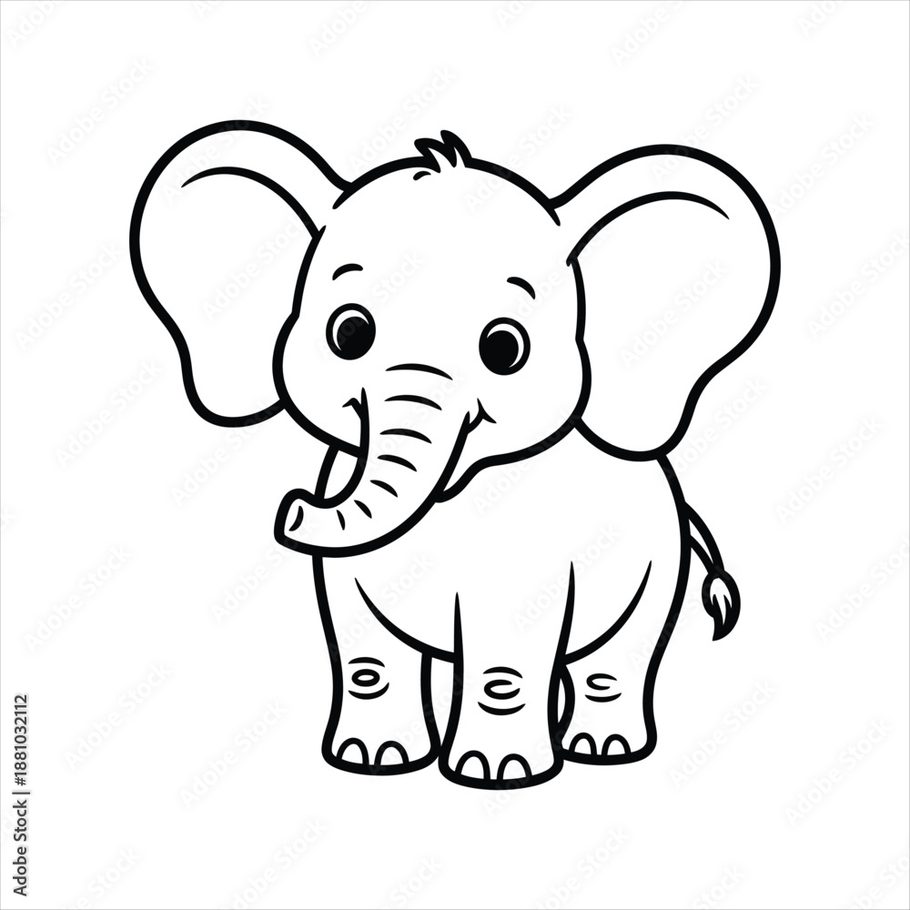 Fototapeta premium Cute cartoon baby elephant outline black and white