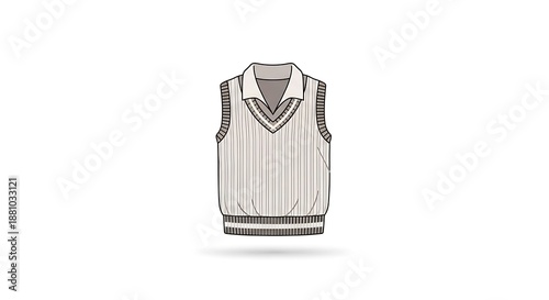 Classic cricket sweater vest with V-neck and striped trim, clean design
