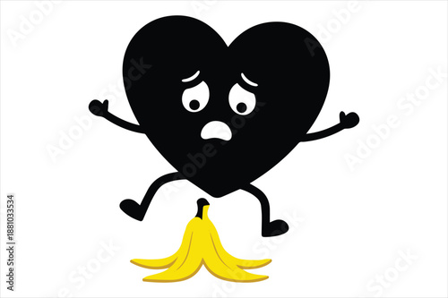 Heart character slips on banana peel Vector