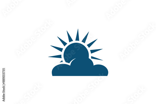 Black and White Sun and Cloud Icon Vector for Modern Minimalist Weather Forecasting and Hope