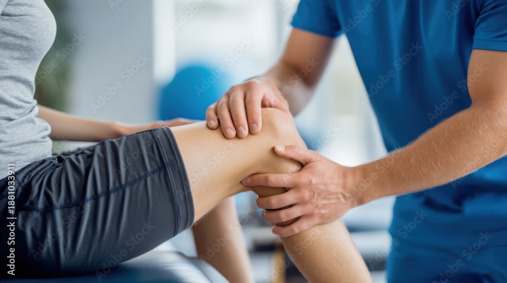 Obraz premium Physical therapy session with focus on knee rehabilitation for pain relief.