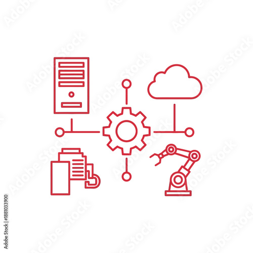 Industrial Automation Process Illustrated with Server and Robotic Arm