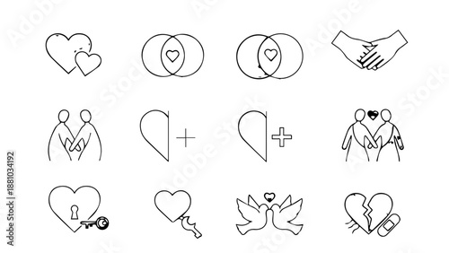 Collection of heart symbols and emotions isolated on white background, Vector