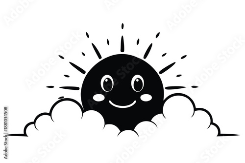 Dramatic Sunbeams Piercing Through Clouds, Black and White Vector Illustration of Hope