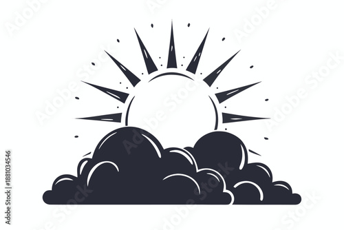 Abstract Monochrome Sun and Clouds Design, Symbol of Spiritual Awakening and Clarity