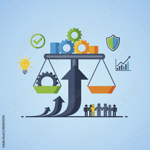 Balance Scale Weighing Gears and People.