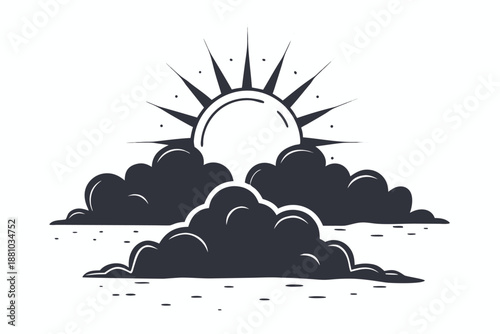 Hopeful black and white sun emerging from dark cloud, representing optimism and new beginnings.