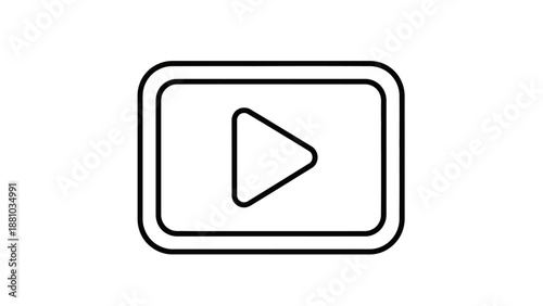 Simple black outline icon representing a video player interface with a central triangular play button symbol displayed prominently.