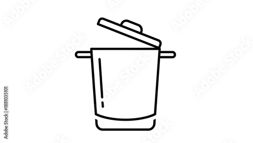 Simple black and white line art icon depicting an open trash can or refuse container with visible handles for easy grasping and removal.