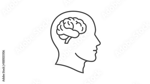 Simple line art icon depicting a human head profile with the internal structure of the brain clearly illustrated for cognitive concepts.