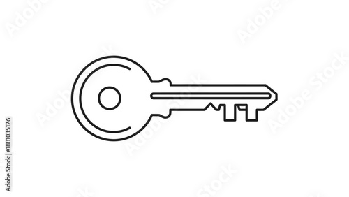 Simple black outline icon representing a classic metal skeleton key design element for security access or unlocking opportunities.