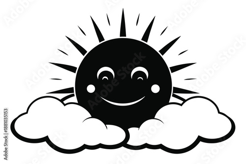 Hopeful sun emerging from dark clouds, black and white graphic representing spiritual awakening.