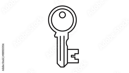 Simple black outline icon representing a classic house or security door key isolated on a clean white background.