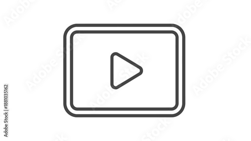 Simple black and white outline icon representing a video player interface featuring a prominent play button symbol clearly displayed.