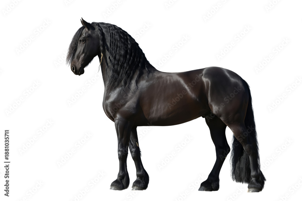Fototapeta premium Friesian horse with black coat and flowing mane