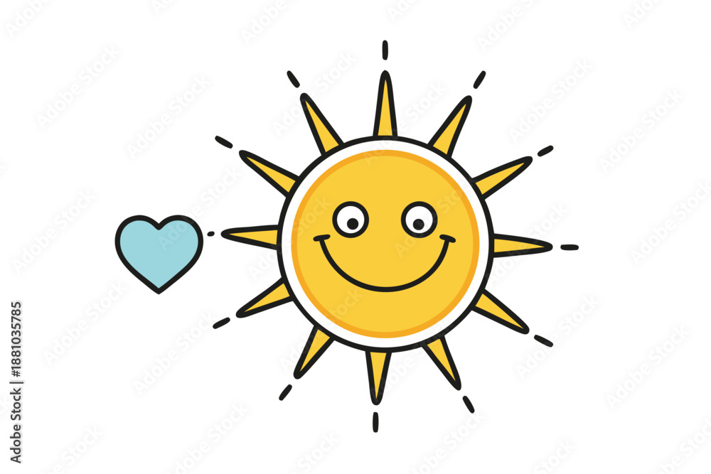 Obraz premium Vector illustration of a sun featuring a heart in its core, symbolizing warmth.