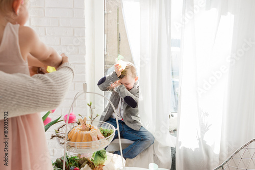 Kids playing on Dyngus Day - Easter Monday in Poland