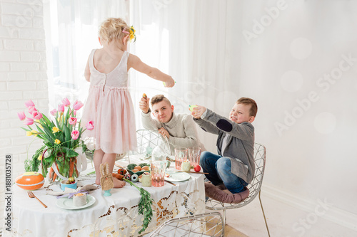 Kids playing on Dyngus Day - Easter Monday in Poland